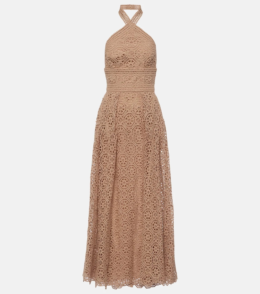Elie Saab - Macramé halterneck cotton-blend midi dress