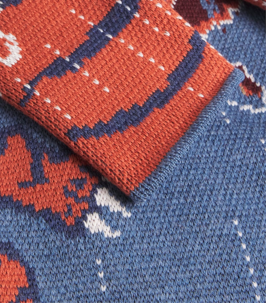 Navy Merino Wool Jacquard Mick Coat