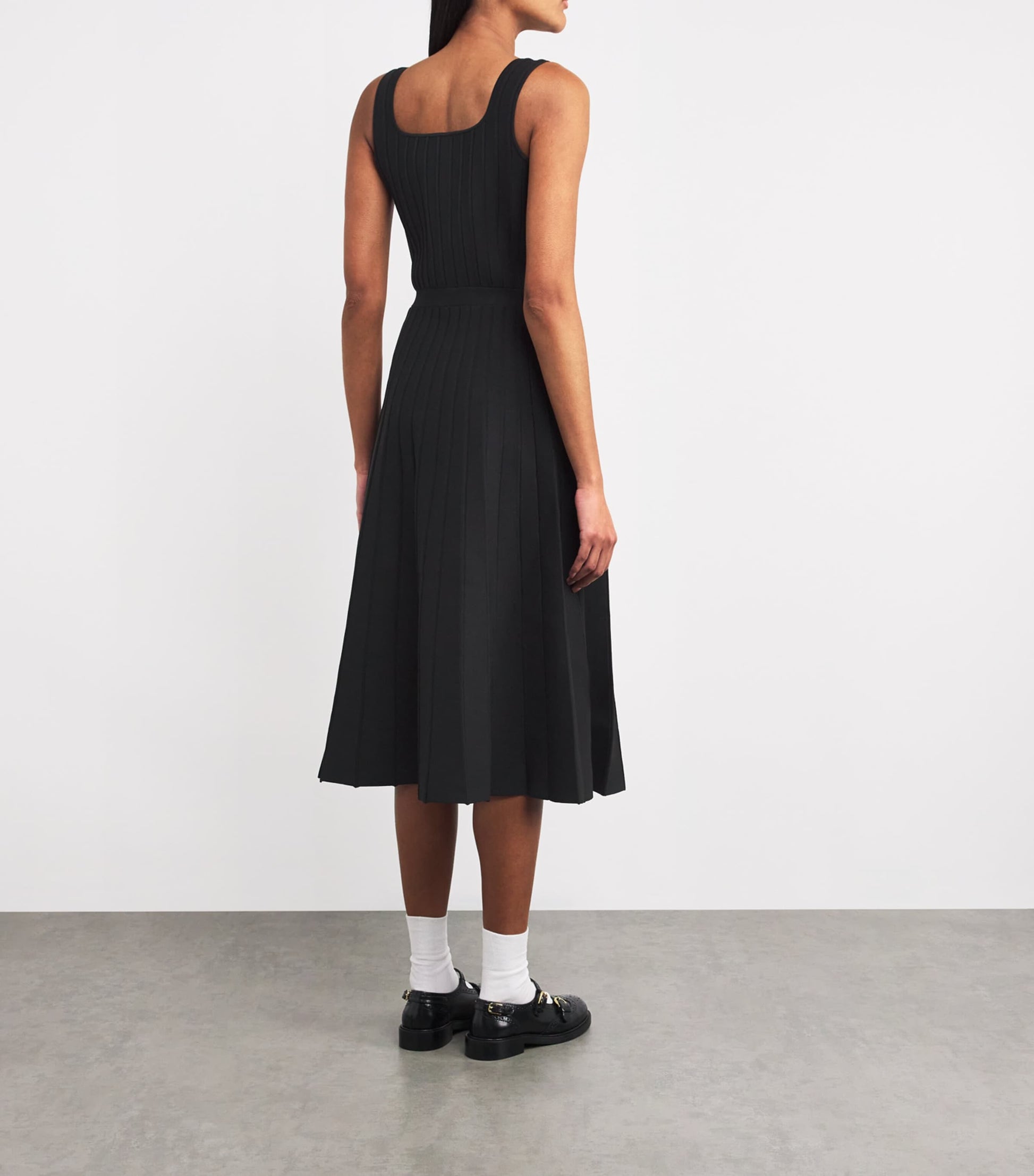 Maje Black Pleated Knit Midi Dress
