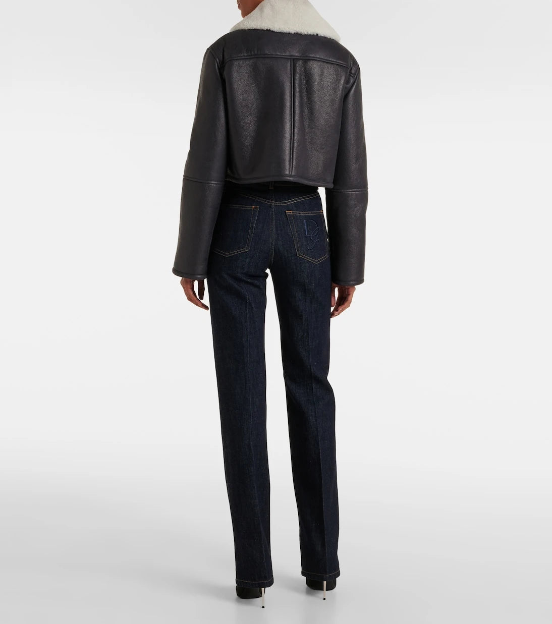 Dolce&Gabbana - Shearling-trimmed cropped leather jacket