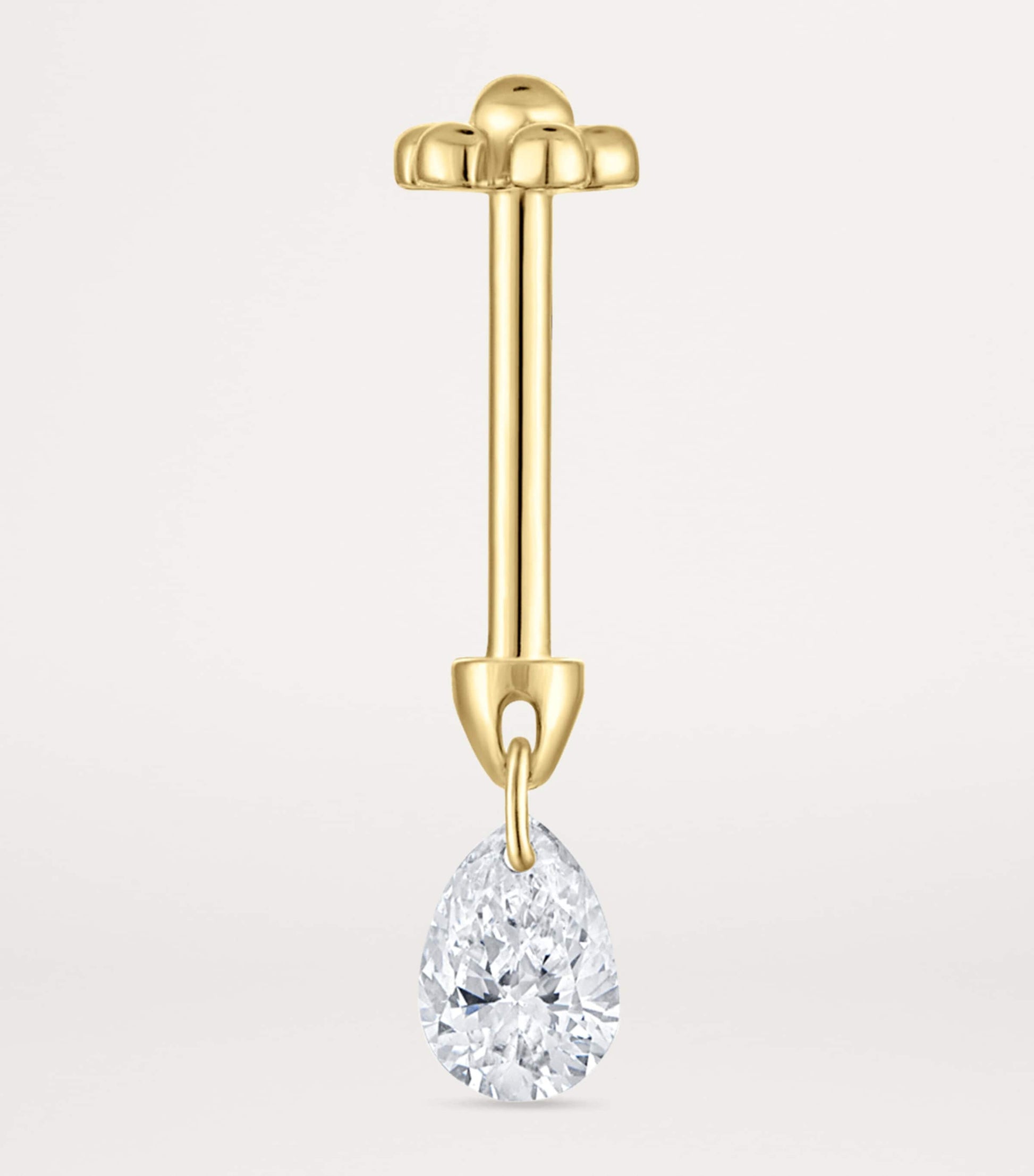 Maria Tash Yellow Gold Floating Pear Diamond Charm Threaded Stud Earring (4mm)