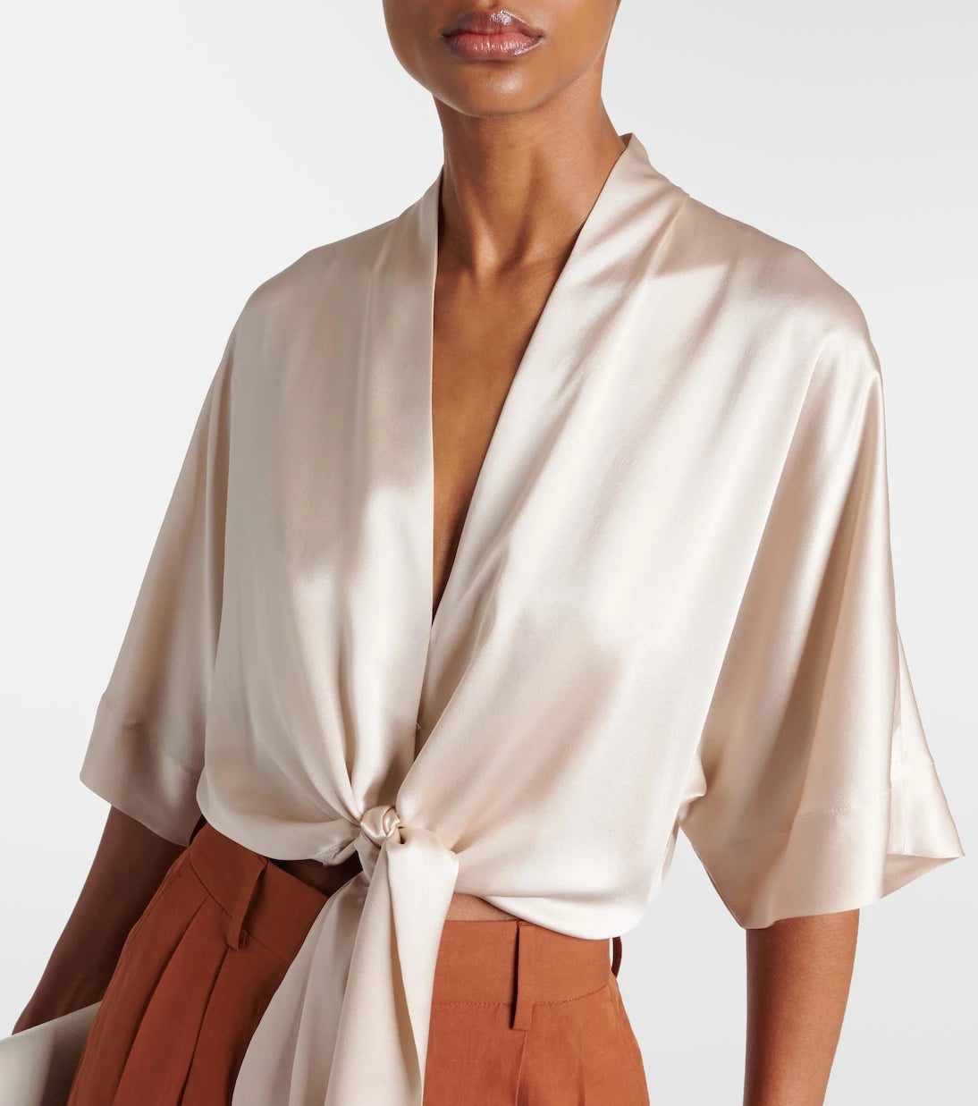 The Sei - Tie-front silk charmeuse top