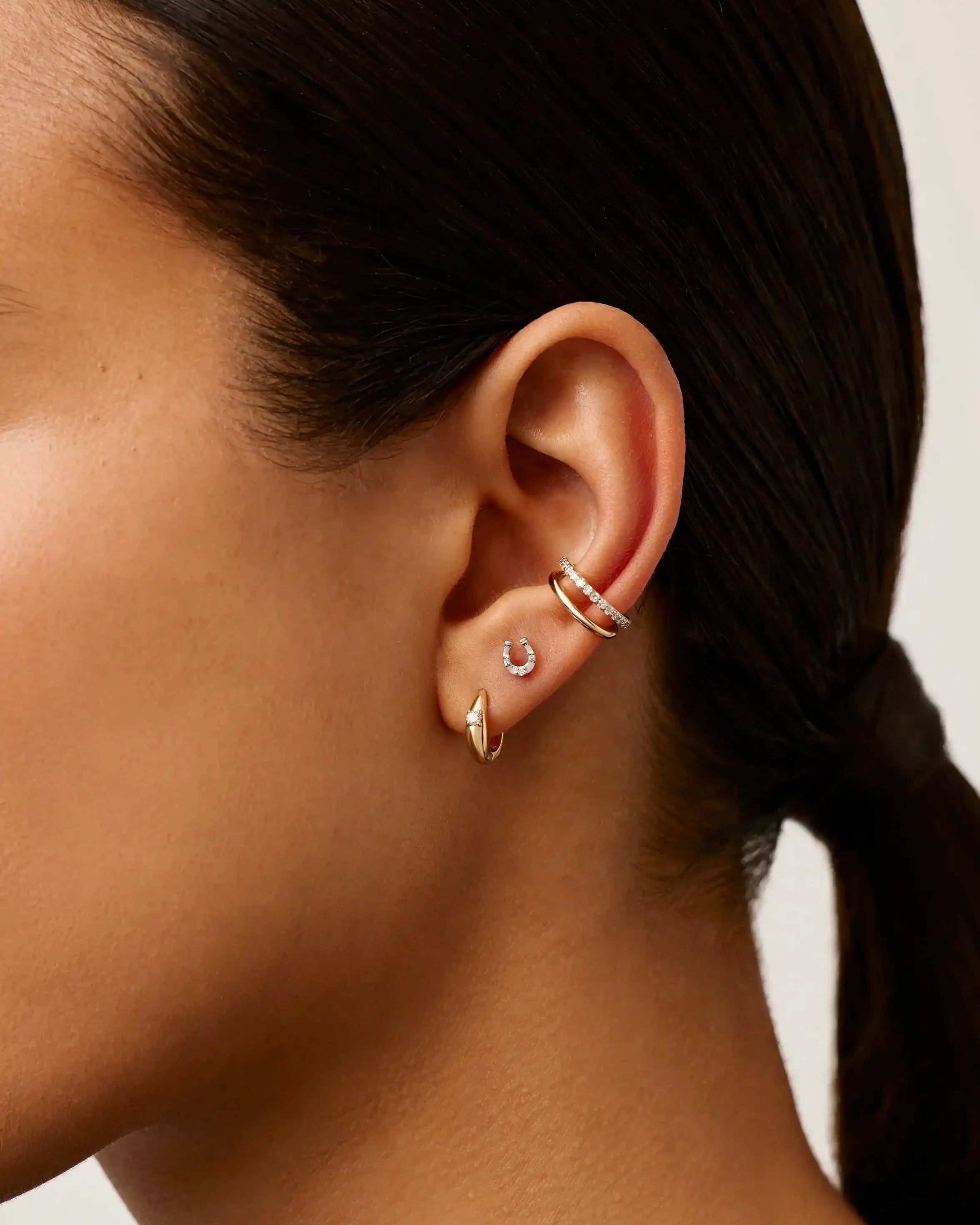 Fine Horseshoe Single Stud Earring | 14ct Solid Gold/Diamond Earrings Missoma 