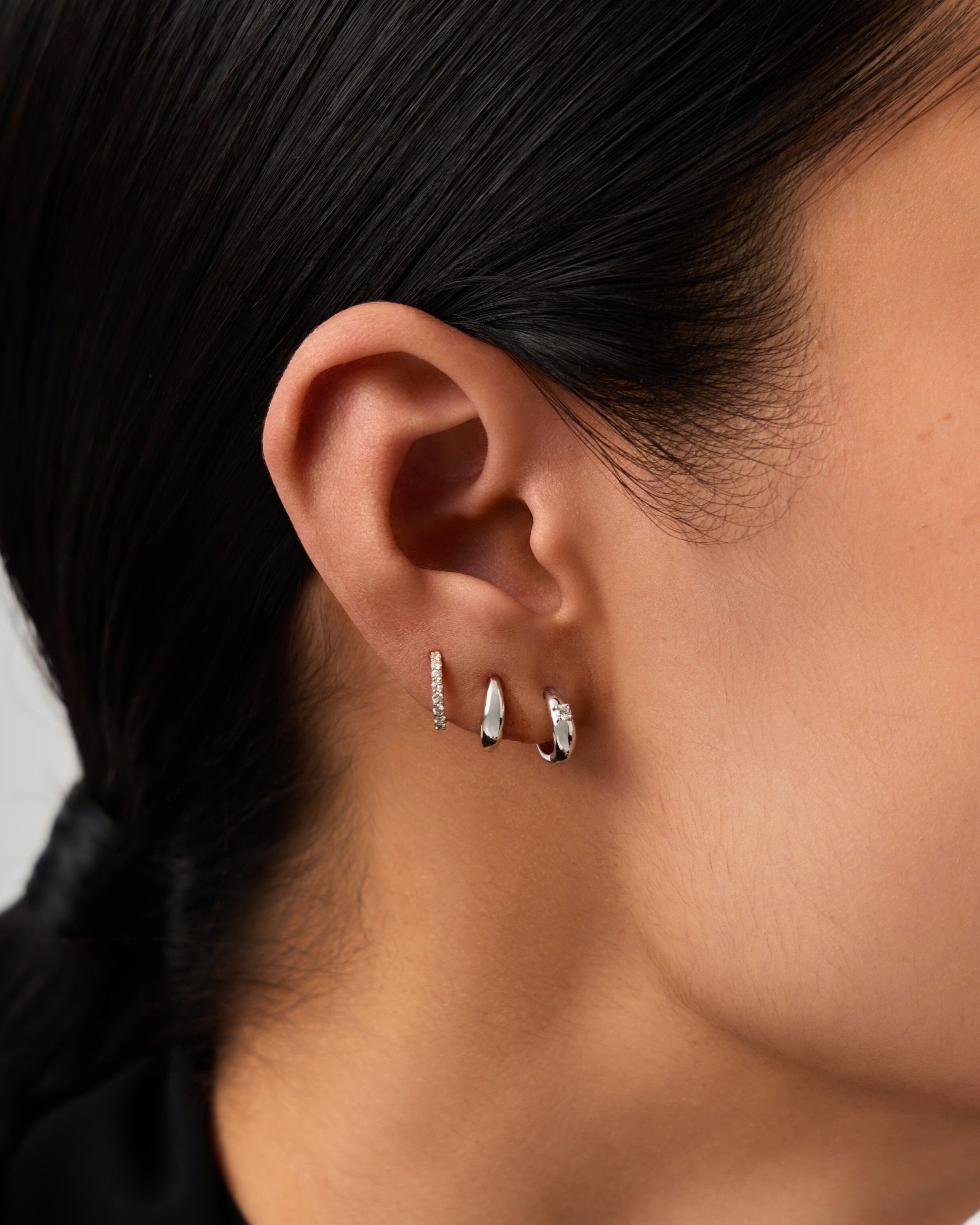 Fine Single Diamond Dome Huggies | 14ct Solid White Gold/Diamond Earrings Missoma 