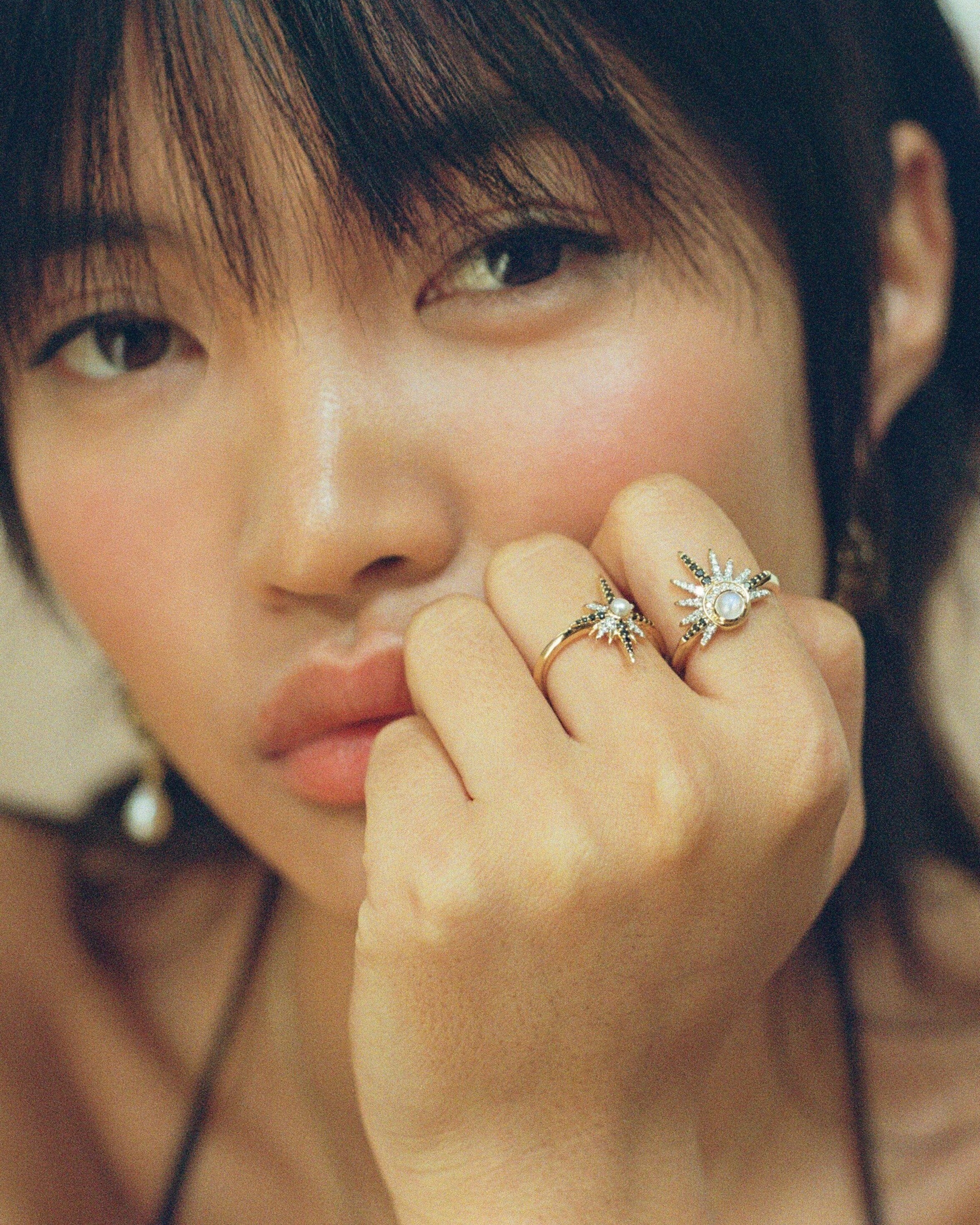 Harris Reed Fine Celestial Ring | 14ct Solid Gold/Rainbow Moonstone & Diamond Rings Missoma 