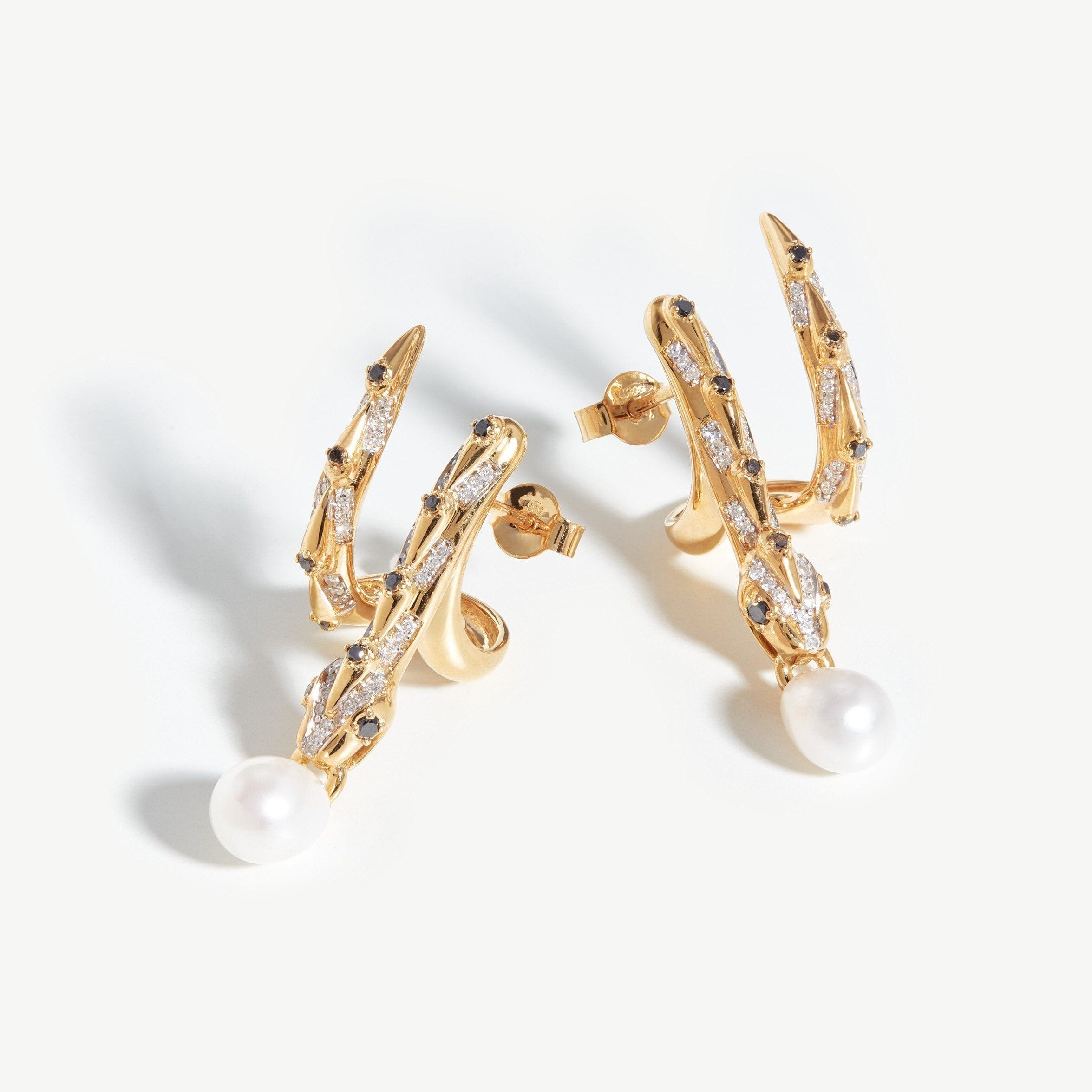 Harris Reed Fine Coiled Serpent Earrings | 14ct Solid Gold/Pearl & Diamond Earrings Missoma 