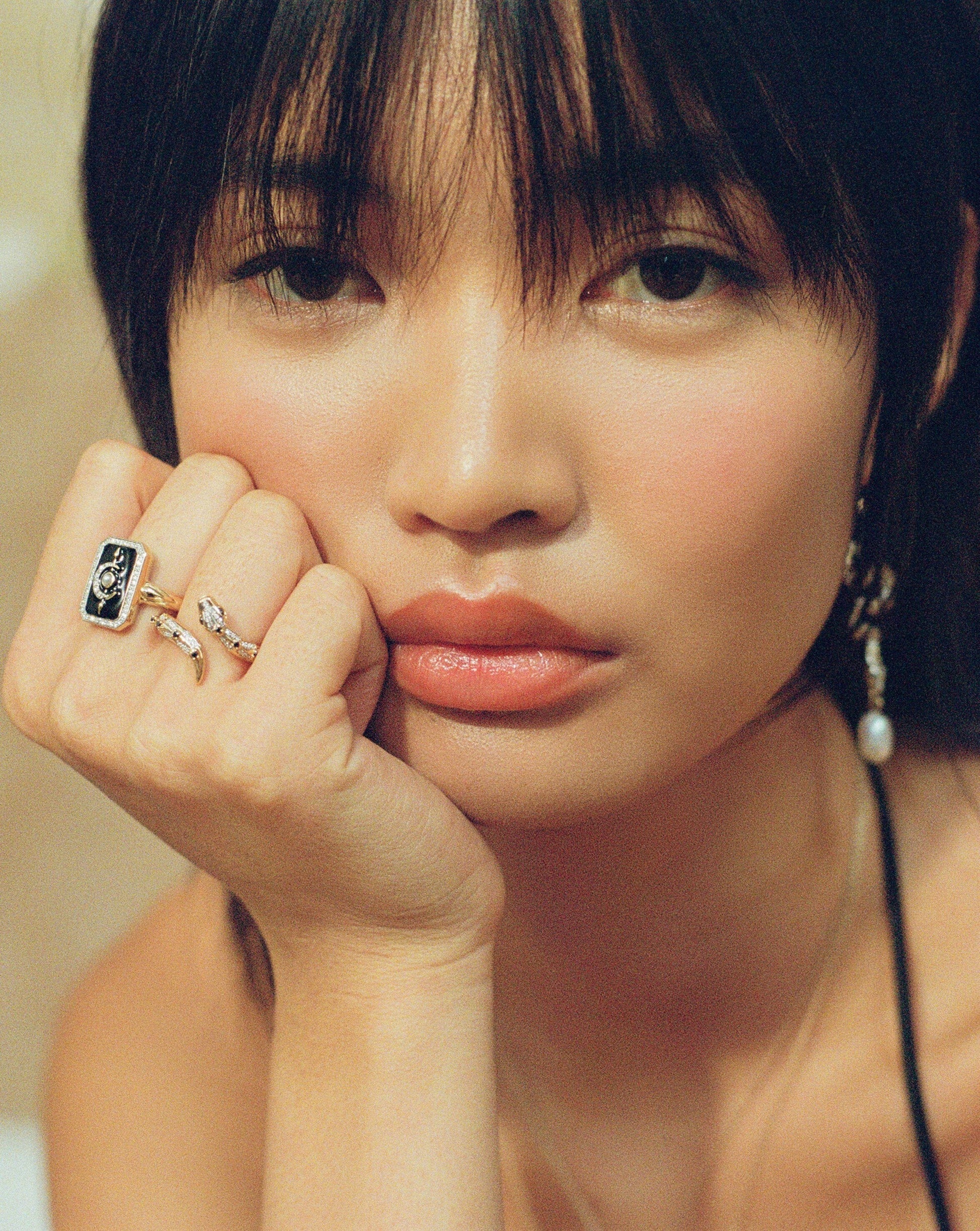 Harris Reed Fine Lunar Ring | 14ct Solid Gold/Diamond & Black Enamel Rings Missoma 