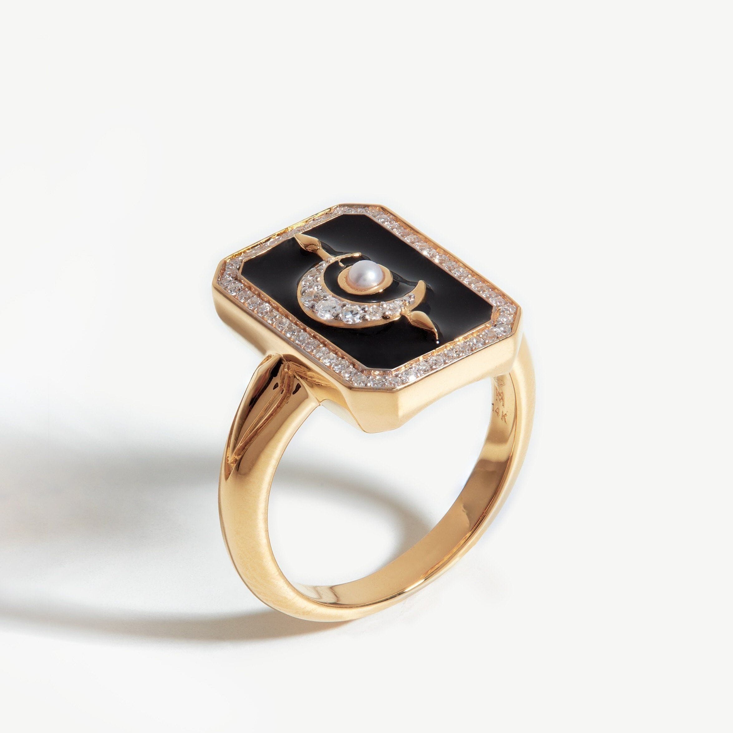 Harris Reed Fine Lunar Ring | 14ct Solid Gold/Diamond & Black Enamel Rings Missoma 