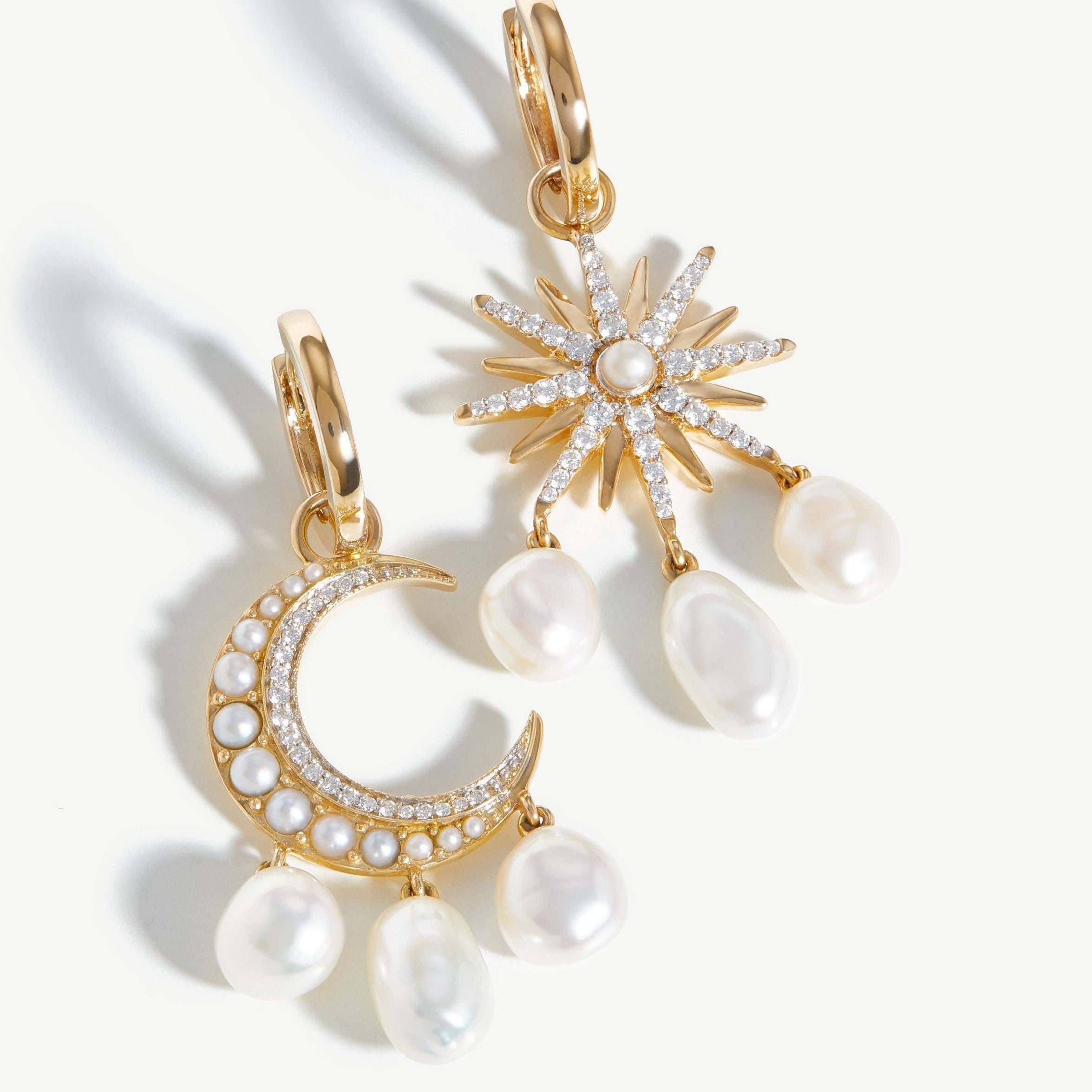 Harris Reed Fine Moon Starlight Earrings | 14ct Solid Gold/Pearl & Diamond Earrings Missoma 