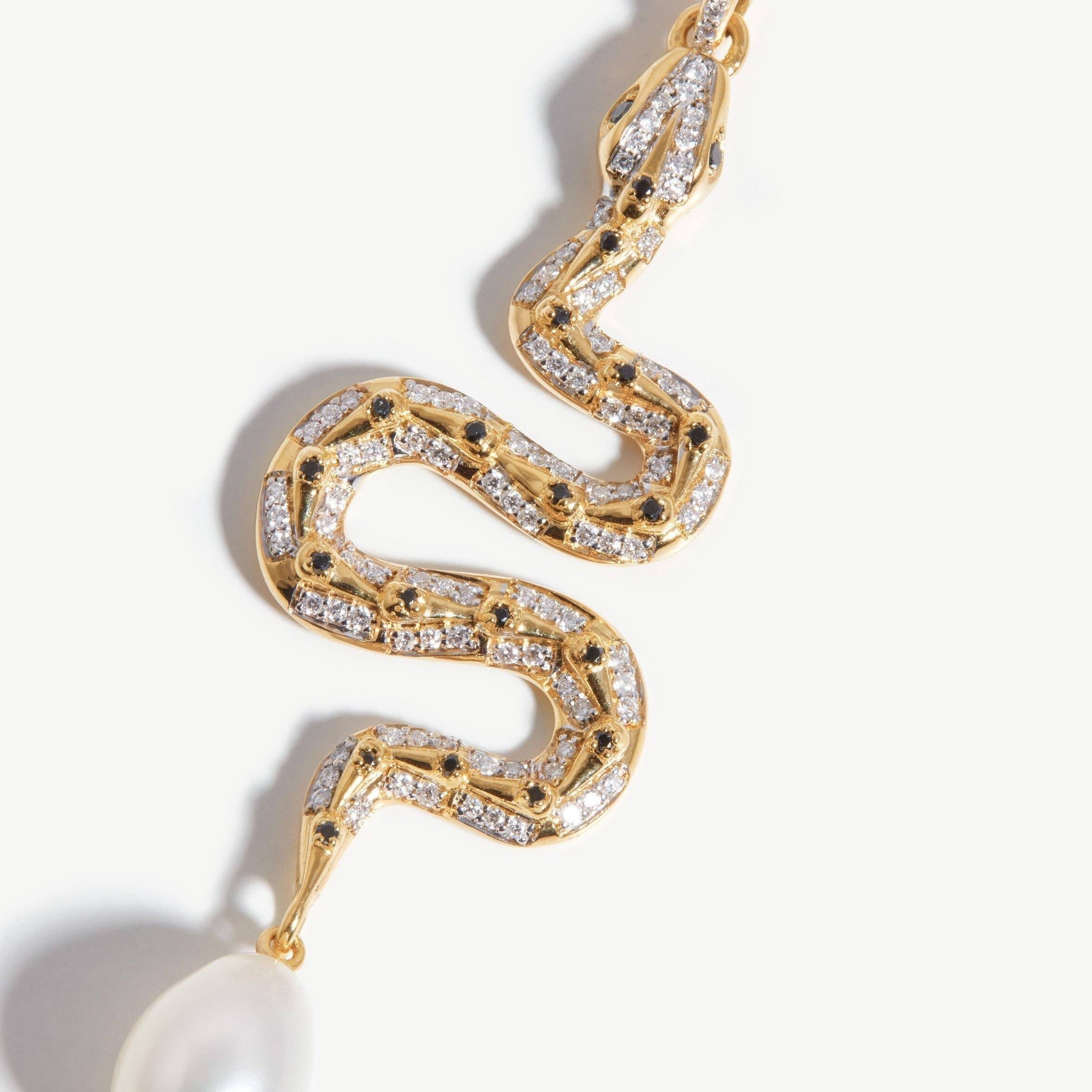 Harris Reed Fine Serpent Necklace | 14ct Solid Gold/Pearl & Diamond Necklaces Missoma 