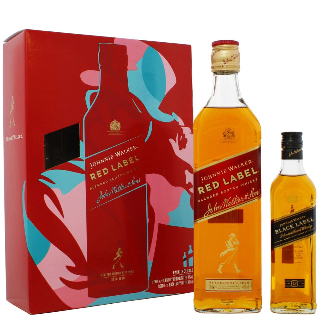 Johnnie Walker Red Label  Whisky 70 cl with Black Label 20 cl Gift Pack