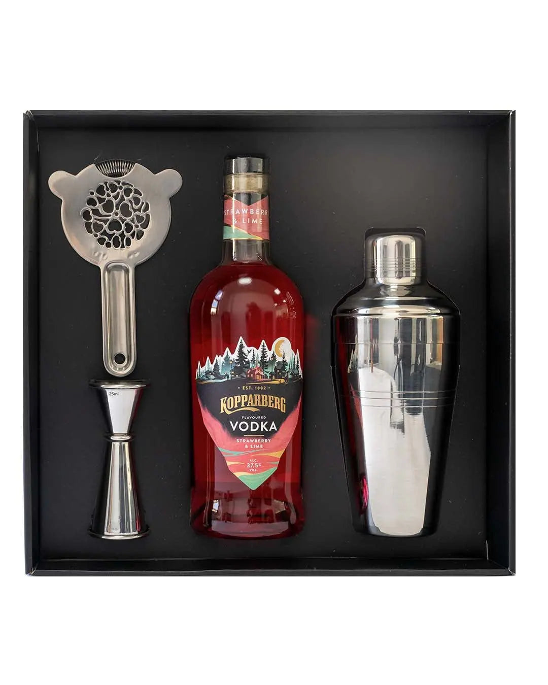 Kopparberg Strawberry & Lime Vodka, 70 cl & 3 Piece Cocktail Gift Box