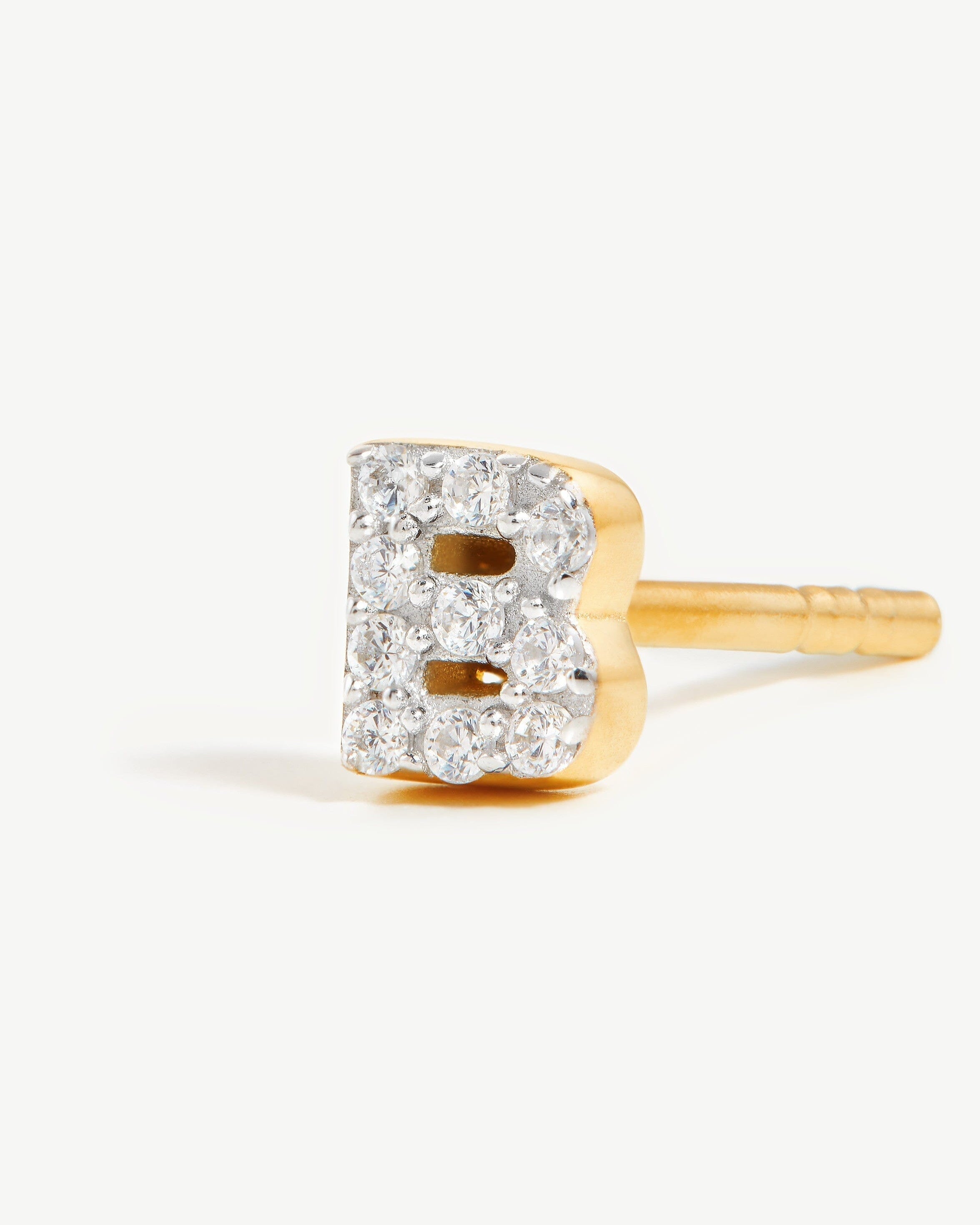 Pave Initial Single Stud Earring - Initial B | 18ct Gold Plated Vermeil/Cubic Zirconia Earrings Missoma 