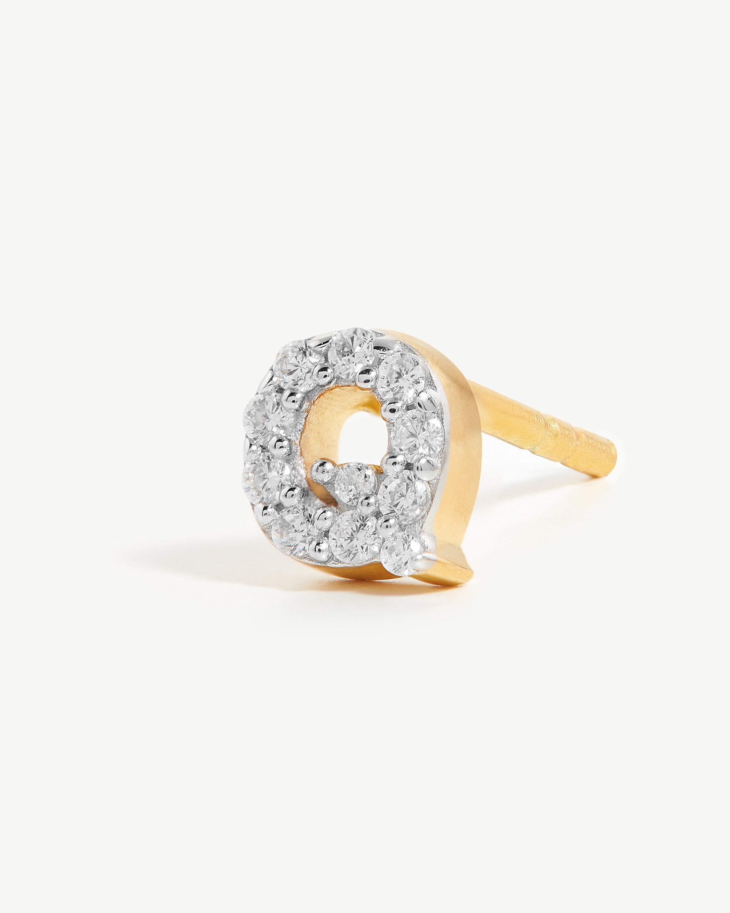 Pave Initial Single Stud Earring - Initial Q | 18ct Gold Plated Vermeil/Cubic Zirconia Earrings Missoma 
