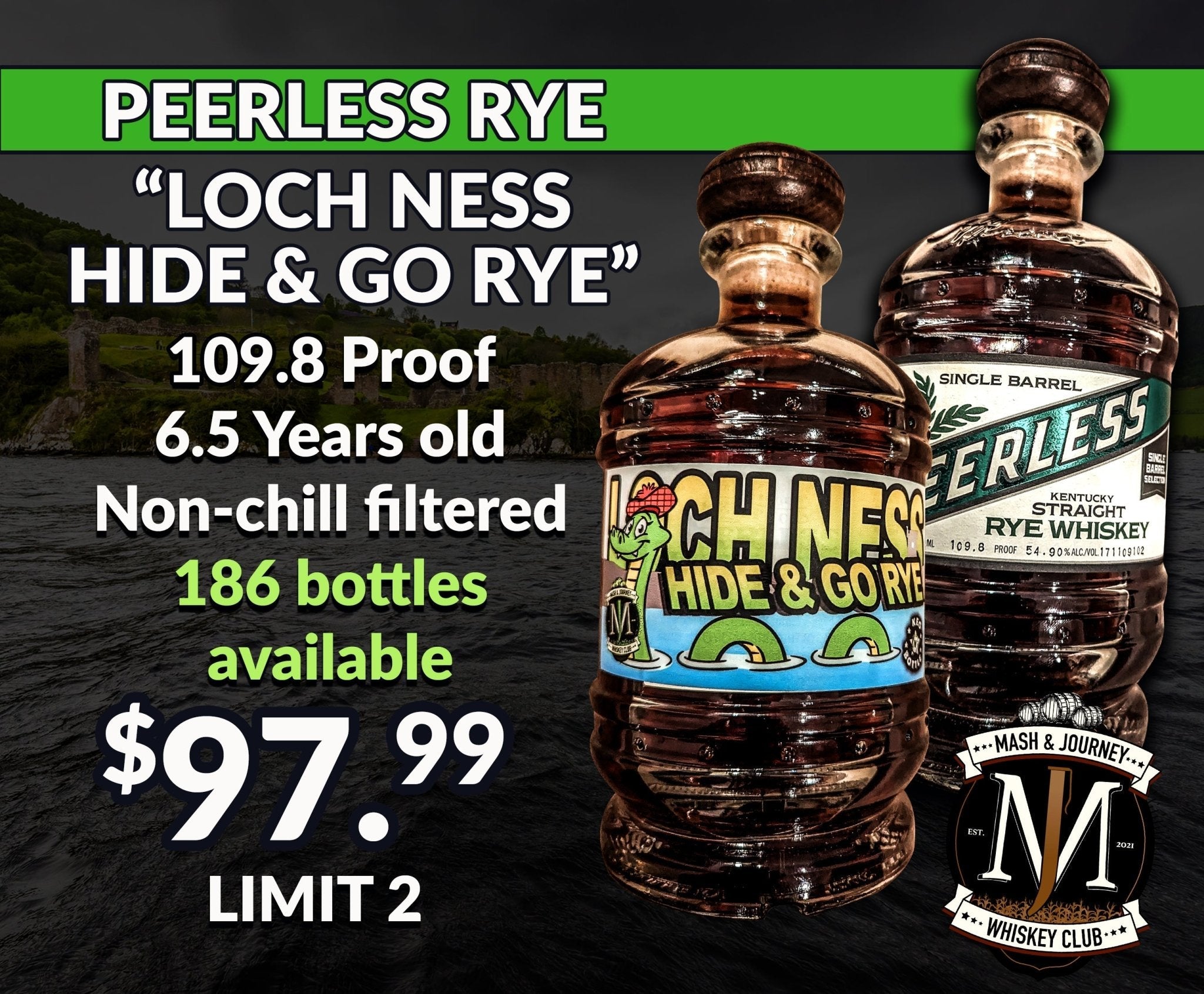 Peerless Single Barrel Rye (Loch Ness Hide N' Go Rye) - Mash & Journey & Keg N Bottle Barrel Pick 750 ml