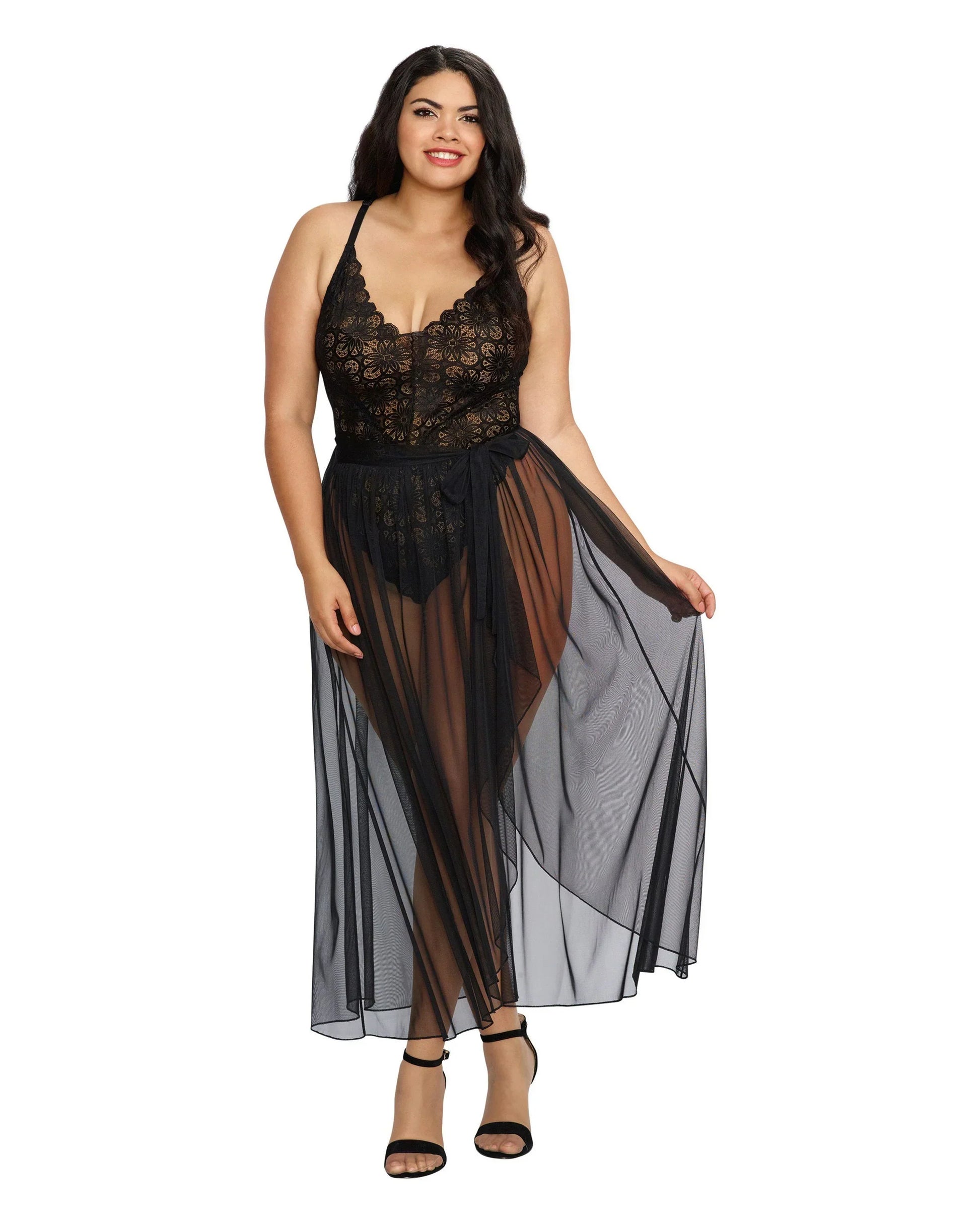 Plus Size Lace Teddy and Overskirt