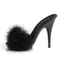 5" Heel Black Satin-Fur Platform Slide Sandal