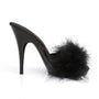 5" Heel Black Satin-Fur Platform Slide Sandal