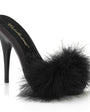 5" Heel Black Satin-Fur Platform Slide Sandal