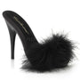 5" Heel Black Satin-Fur Platform Slide Sandal