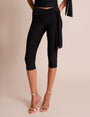 Knot Detail Tie Side Luxe Slinky Capri Pants Black
