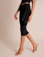 Knot Detail Tie Side Luxe Slinky Capri Pants Black