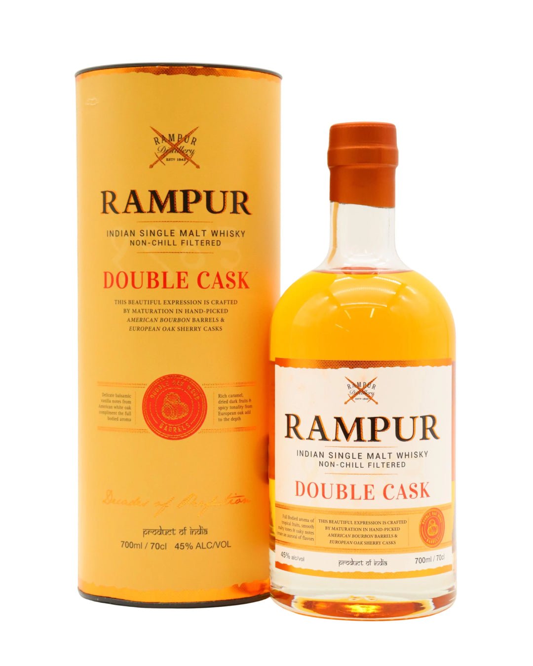 Rampur Double Cask Single Malt Whisky, 70 cl
