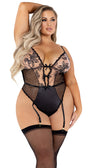 Plus Size Embroidered Mesh and Satin Teddy
