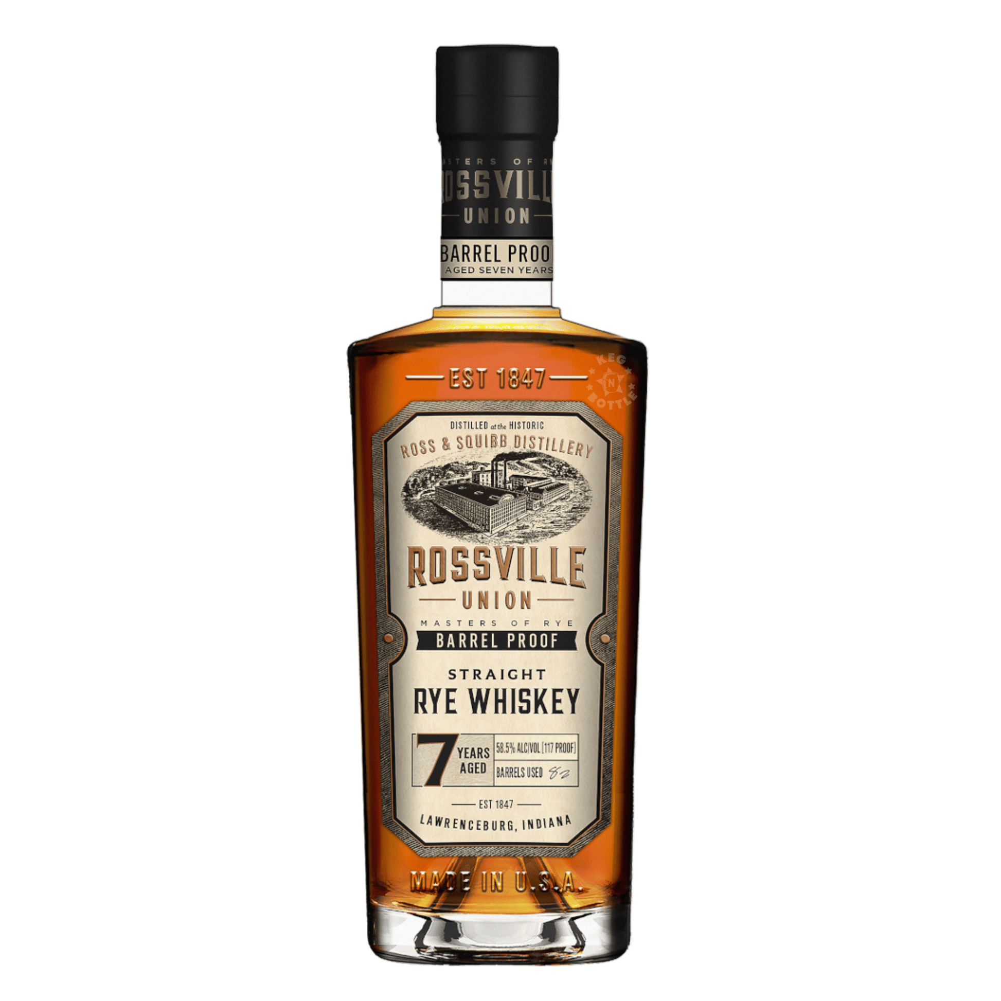Rossville Union Barrel Proof Straight Rye Whiskey 7 year 117 proof (750 mL)