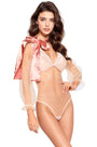 Sheer Pink Teddy with Satin Bow