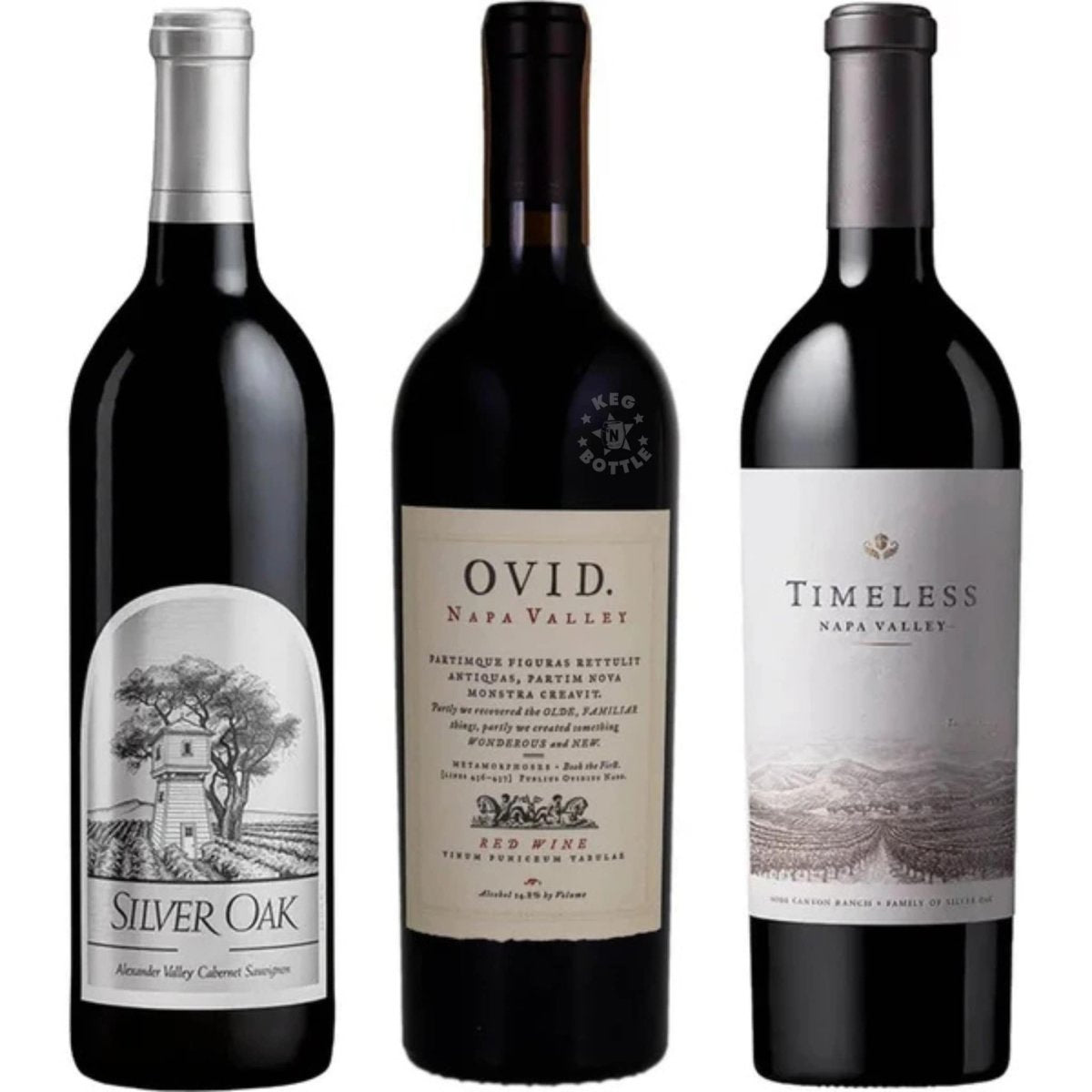Silver Oak Alexander, Ovid Napa Red, & Timeless Red Wine Bundle x 3 (750 ml)