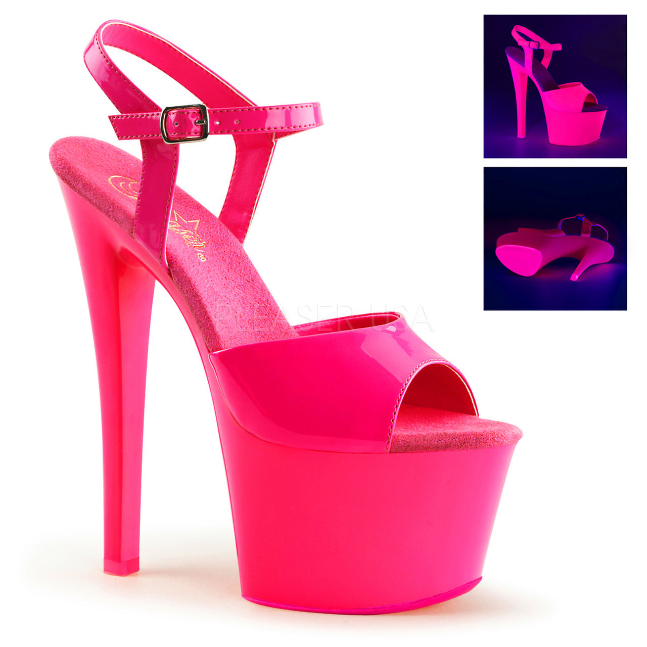 7" Hot Pink Ankle Strap Platform Pumps*