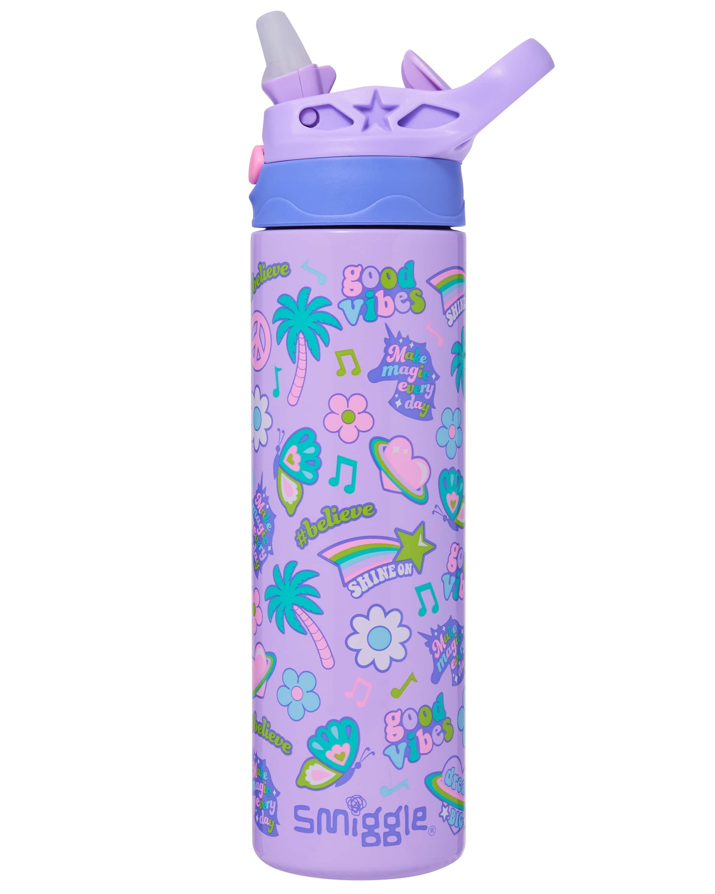 Smiggle - All Stars 520ML Automatic Hidden Straw Steel Bottle