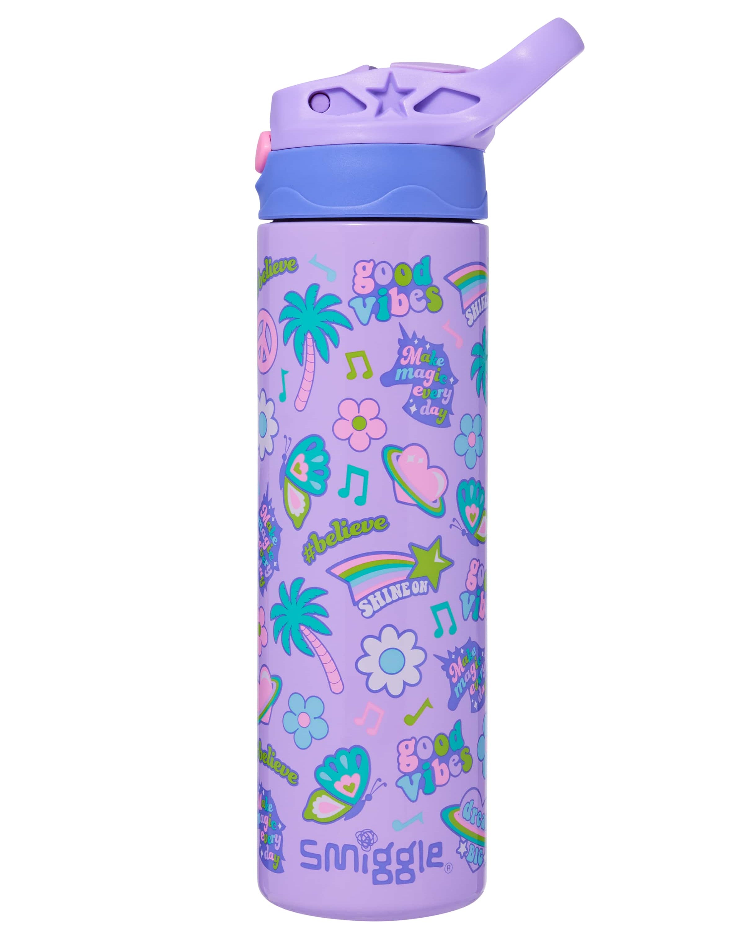Smiggle - All Stars 520ML Automatic Hidden Straw Steel Bottle