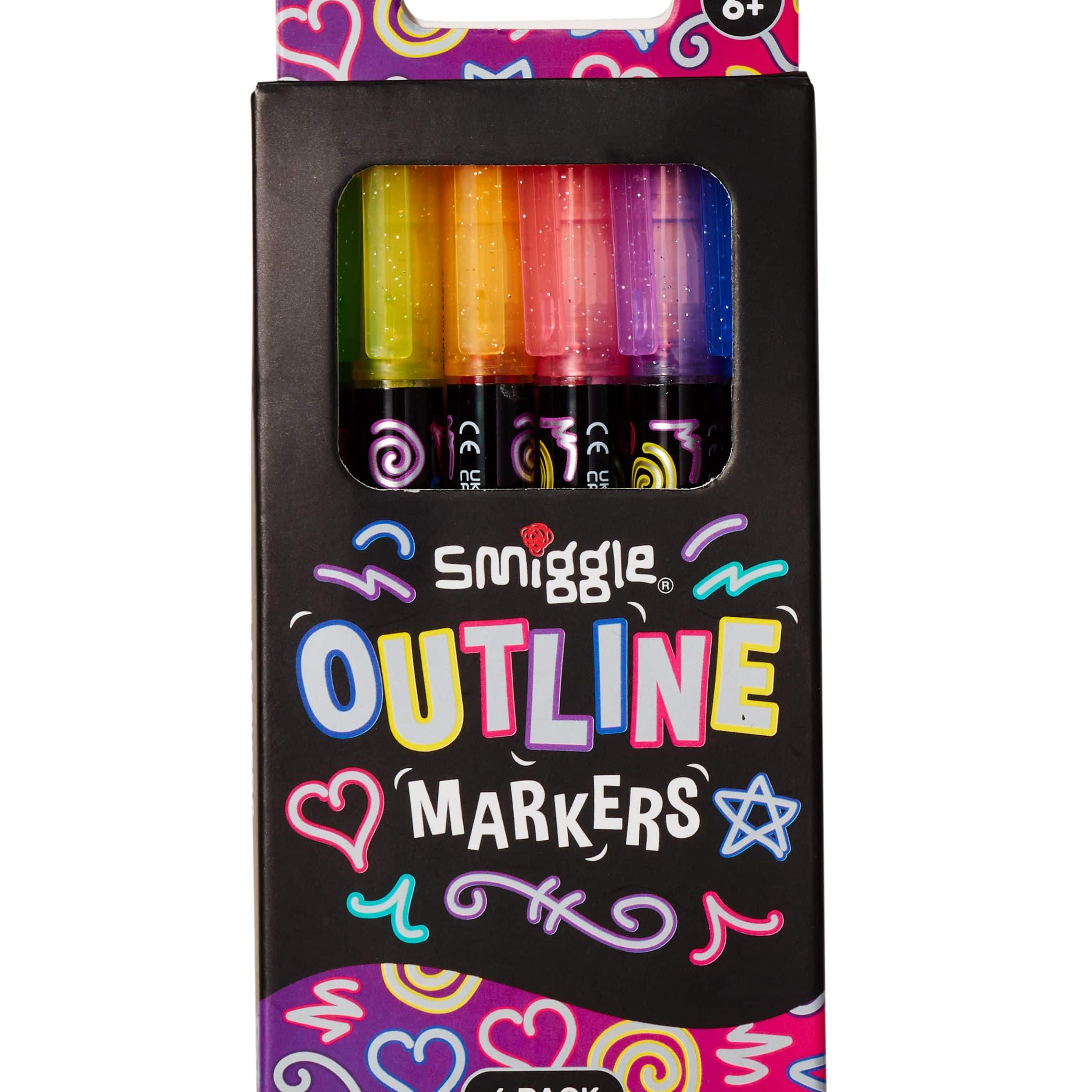 Smiggle - Outline Silver Glitter Forforlu Highlighter 6-Piece Pen Set