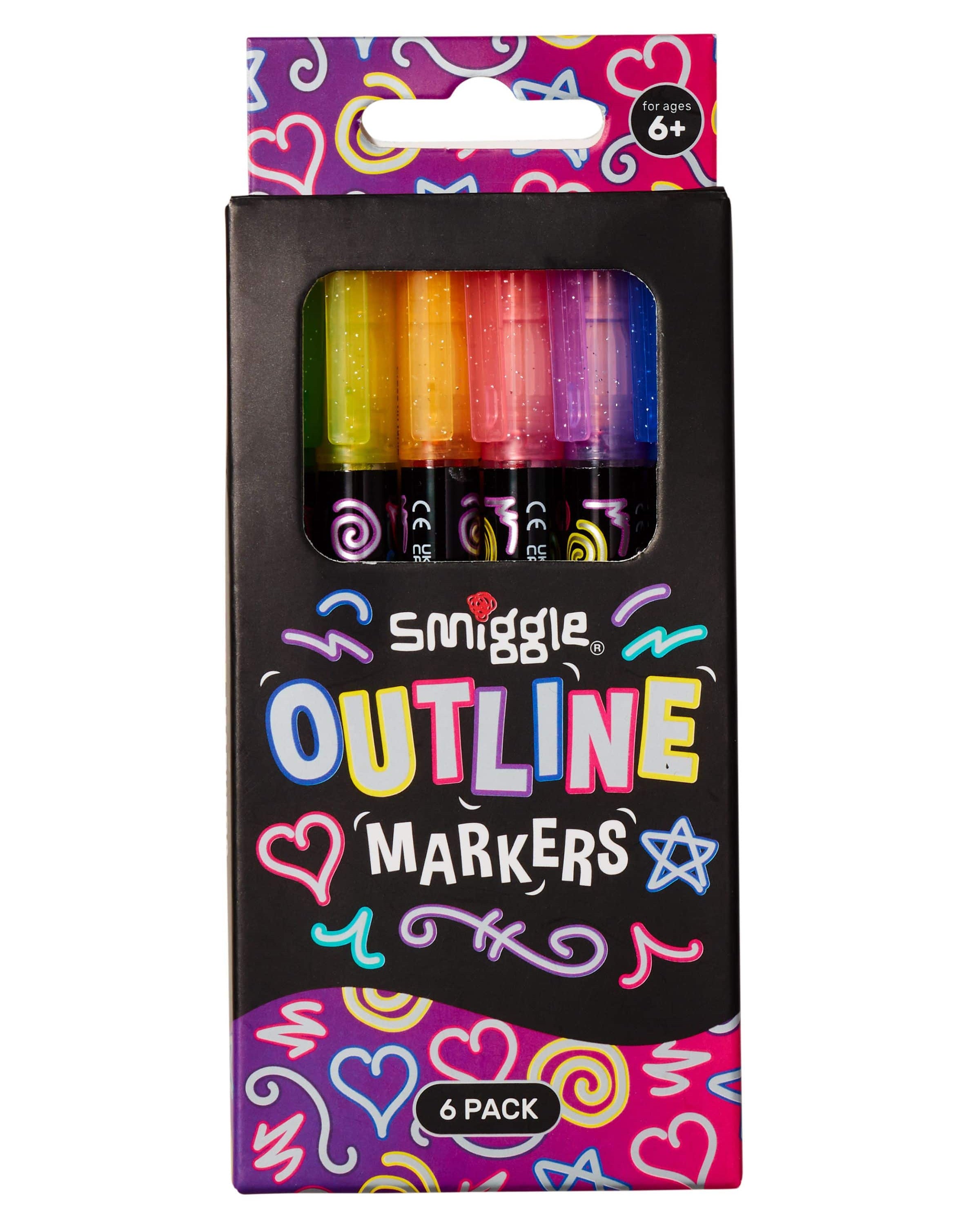 Smiggle - Outline Silver Glitter Forforlu Highlighter 6-Piece Pen Set