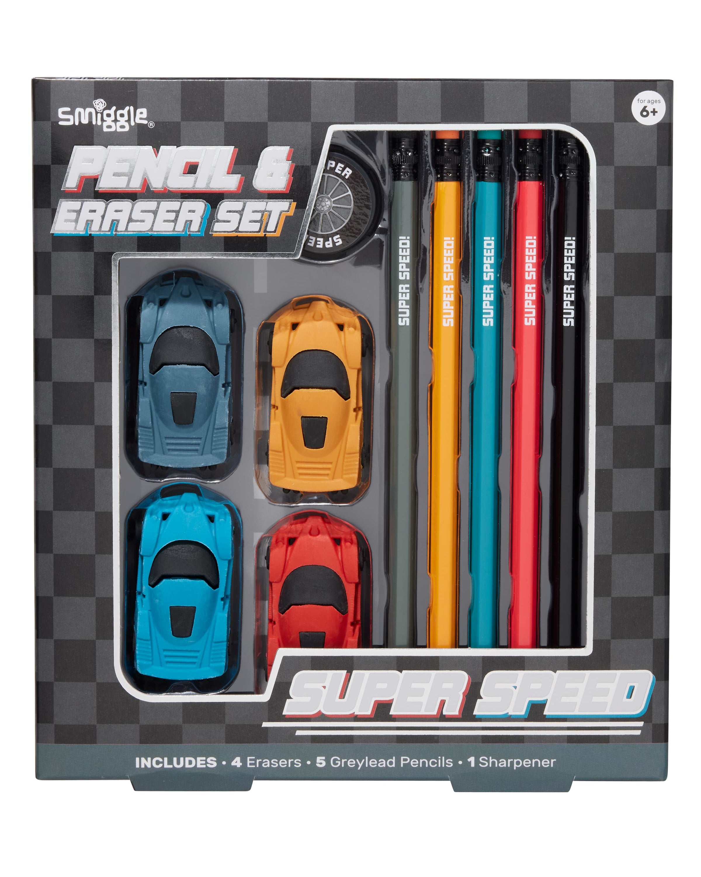 Smiggle - Super Racing Pencil and Eraser Set