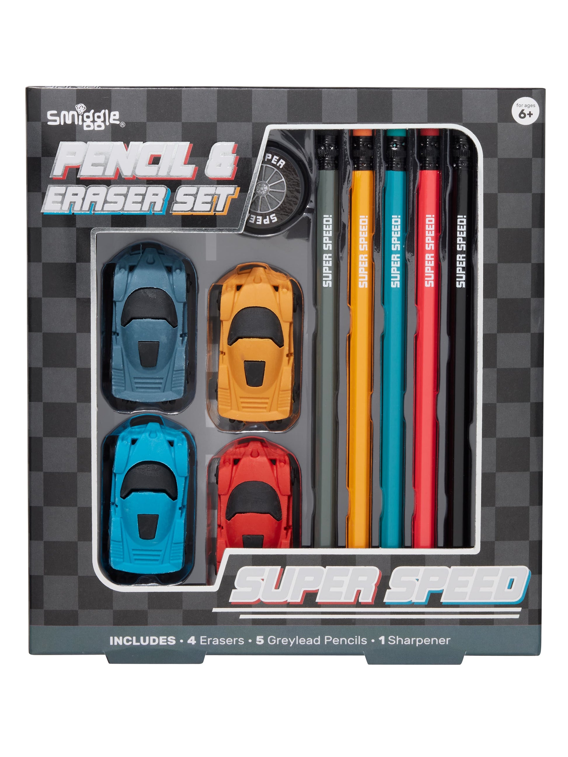 Smiggle - Super Racing Pencil and Eraser Set