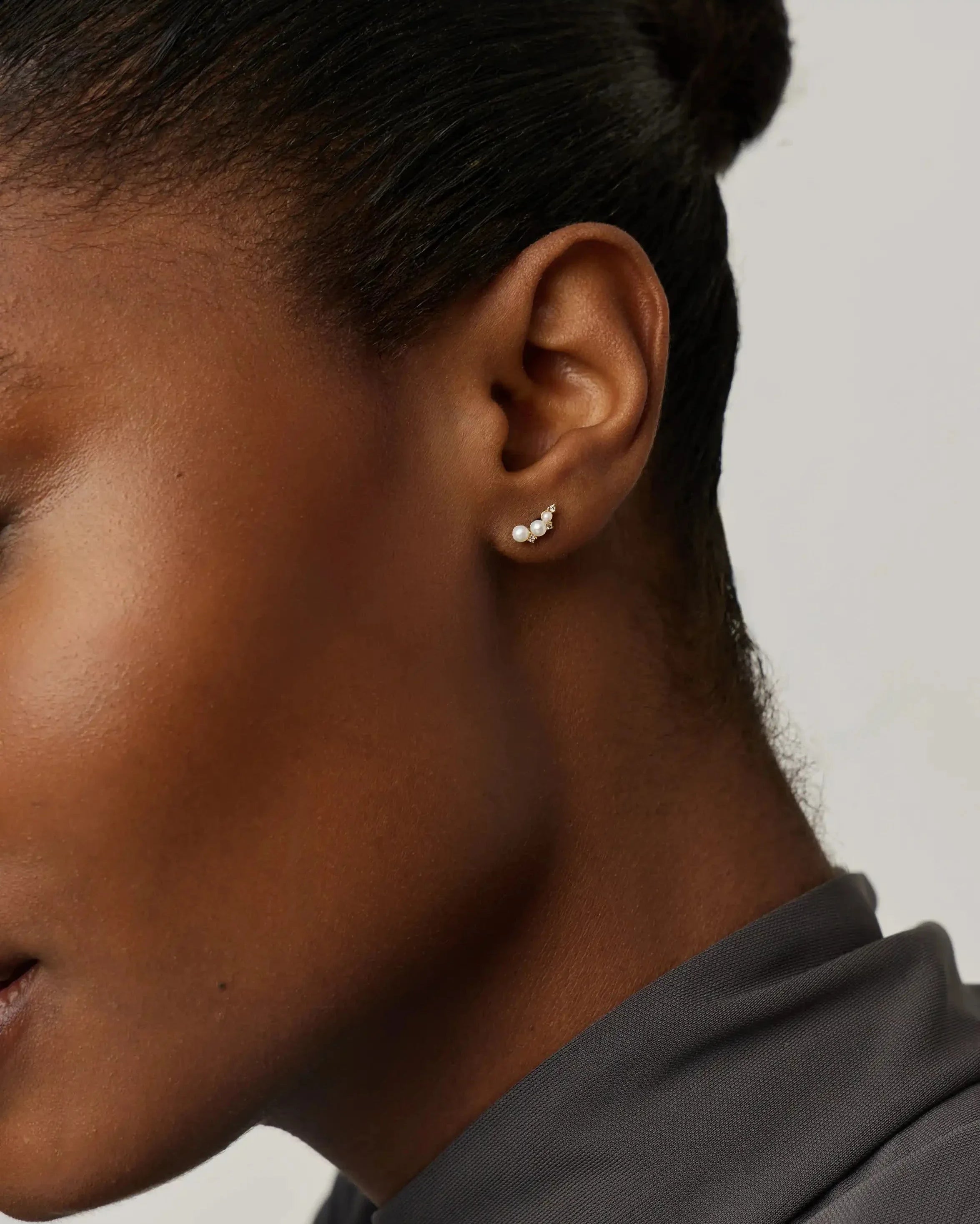 Solid Gold Diamond & Pearl Mini Climber Stud Earrings | 14ct Solid Gold/Pearl Earrings Missoma 