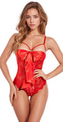 Lace Open Bust Bow Teddy