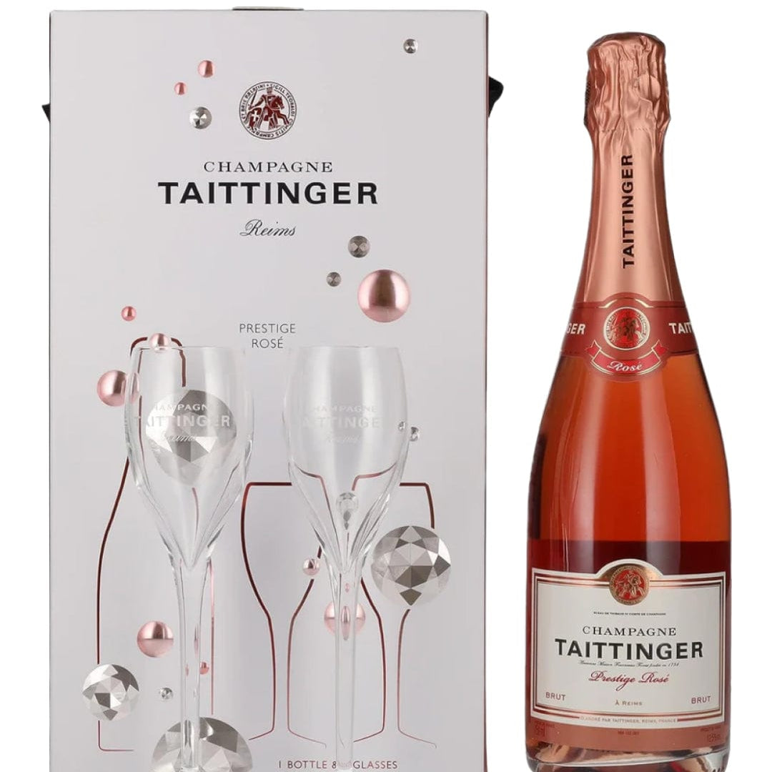 Taittinger Rose Brut Gift Set with 2 Flutes, 75 cl