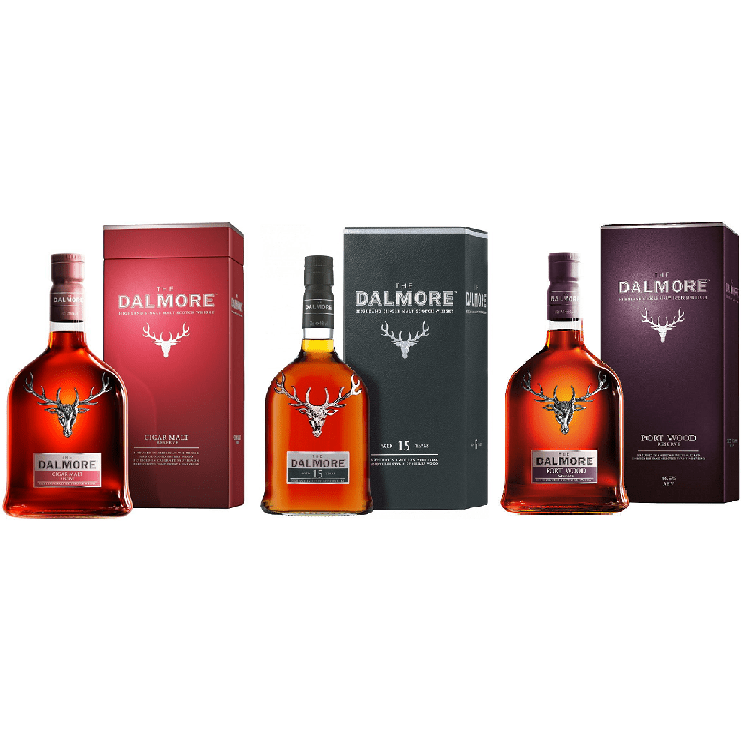 The Dalmore Distillery 3 Pack Combo Cigar Malt, Port Wood, 15 Year Single Malt Whiskey all three are 750 ML Bottles