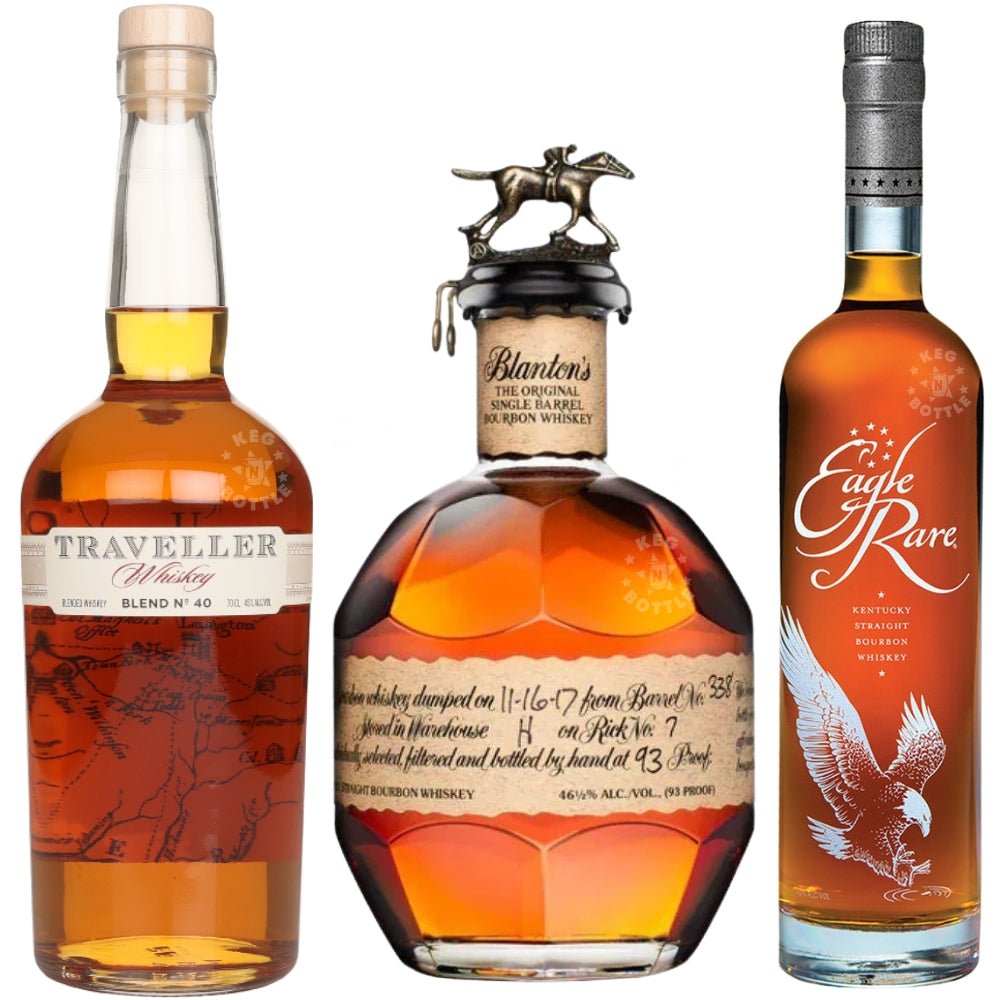 Traveller Whiskey Blend No. 40, Blanton’s Original Single Barrel, & Eagle Rare Bourbon Collection (750 ml Each)