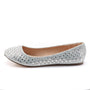 Silver Glitter Round Ballet Flat Shoes W- Rhinestone Detail