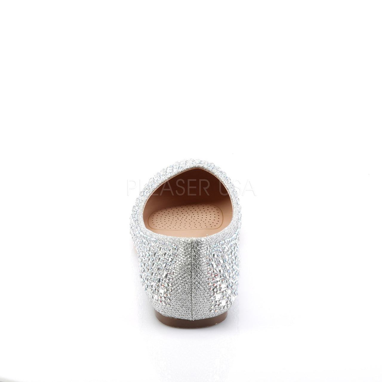 Silver Glitter Round Ballet Flat Shoes W- Rhinestone Detail