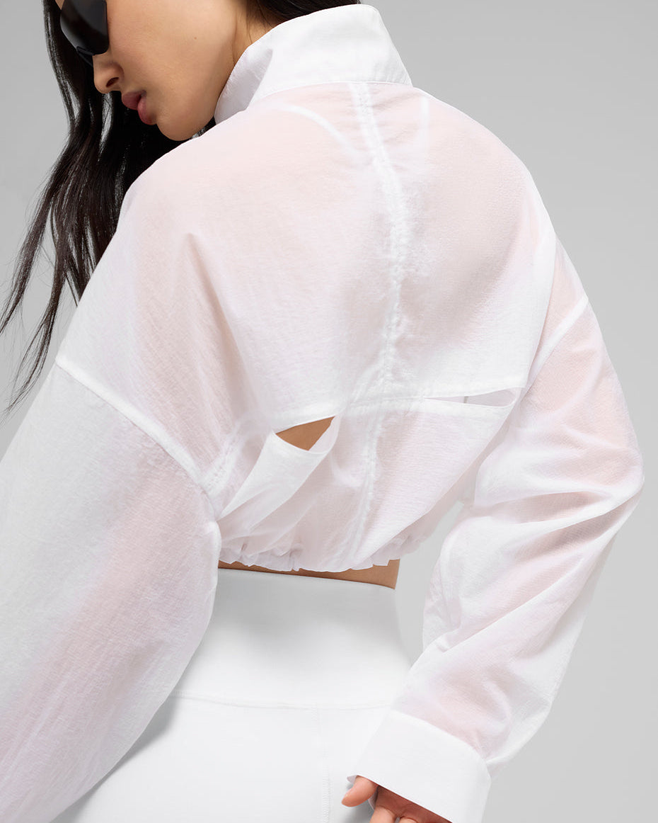 Cropped 1/4 Zip Aerial Pullover - White
