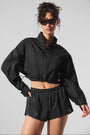 Cropped 1/4 Zip Aerial Pullover - Black