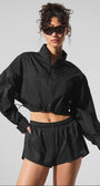 Cropped 1/4 Zip Aerial Pullover - Black