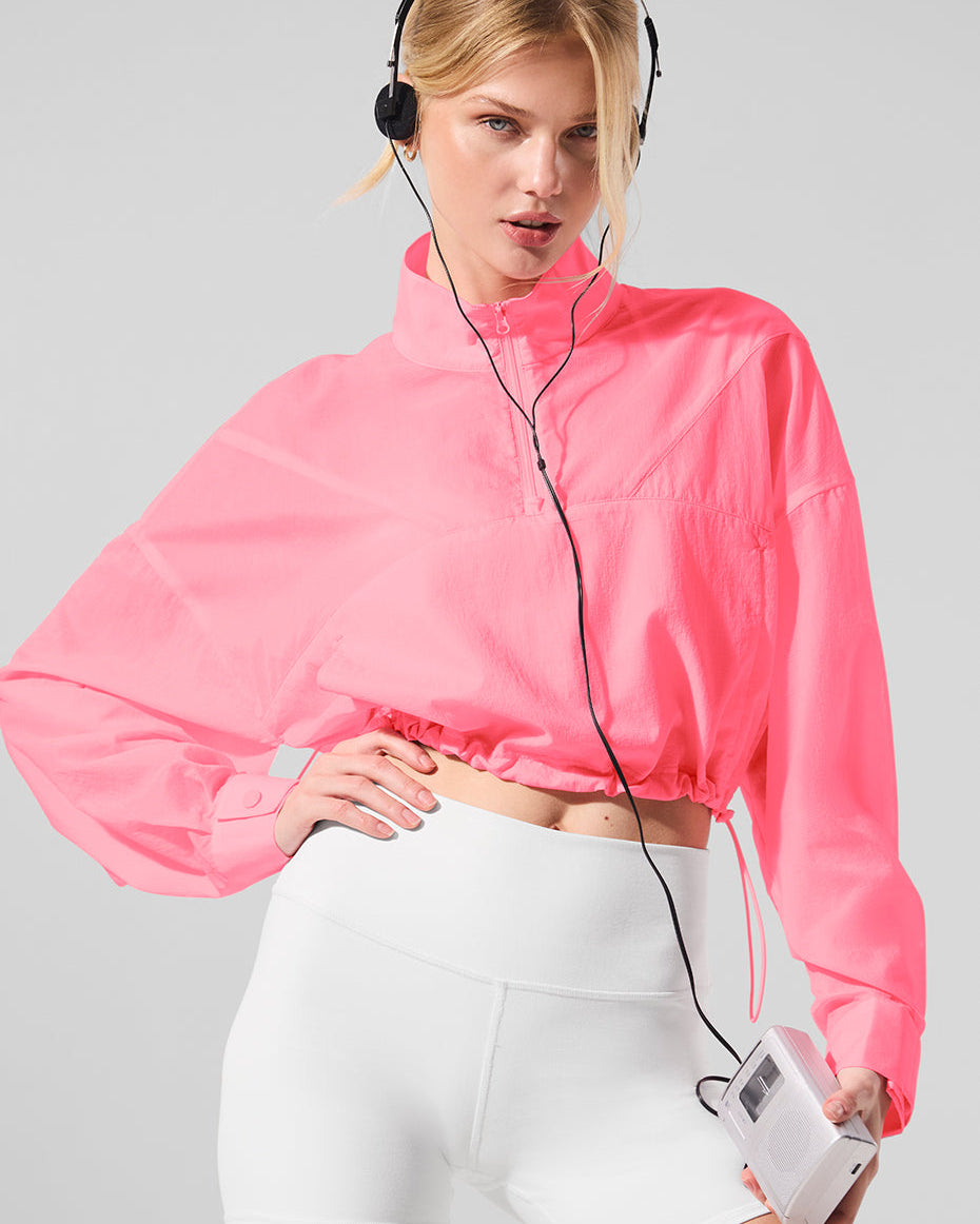 Cropped 1/4 Zip Aerial Pullover - Neon Bubblegum
