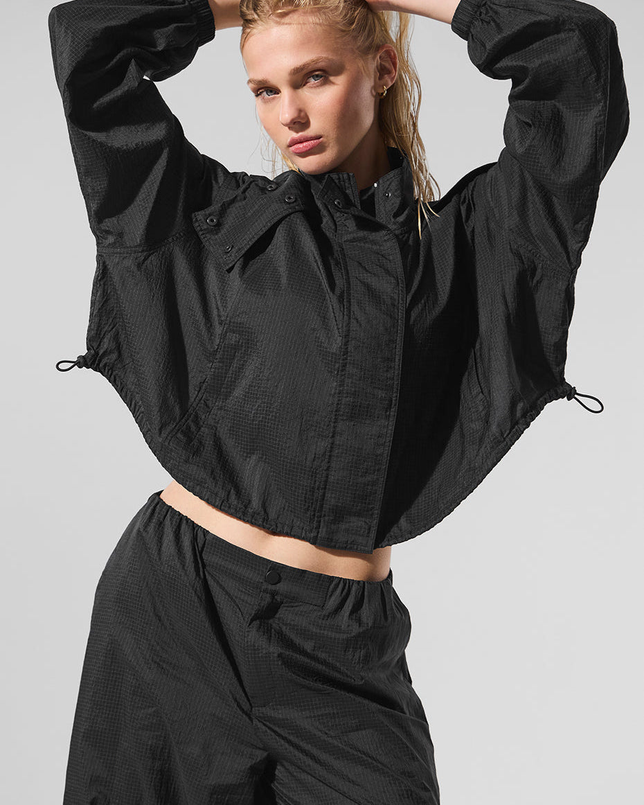 Cropped Game Time Full Zip Jacket - Black